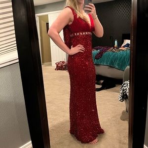 Red Beaded Formal gown - prom, military ball, etc.